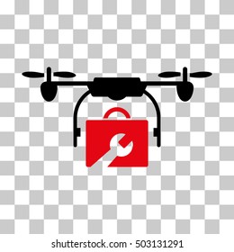 Intensive Red And Black Service Drone interface toolbar pictogram. Vector pictograph style is a flat bicolor symbol on chess transparent background.