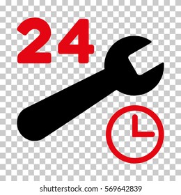 Intensive Red And Black Service Hours interface toolbar icon. Vector pictogram style is a flat bicolor symbol on chess transparent background.
