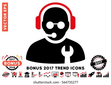 Intensive Red And Black Service Operator pictograph with bonus 2017 year trend images. Vector illustration style is flat iconic bicolor symbols, white background.