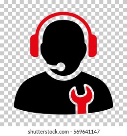 Intensive Red And Black Service Operator interface toolbar pictogram. Vector pictogram style is a flat bicolor symbol on chess transparent background.