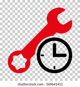 Intensive Red And Black Service Time toolbar pictogram. Vector pictogram style is a flat bicolor symbol on chess transparent background.