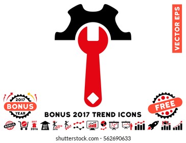 Intensive Red And Black Service Tools pictogram with bonus 2017 year trend elements. Vector illustration style is flat iconic bicolor symbols, white background.