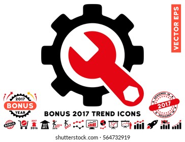 Intensive Red And Black Service Tools icon with bonus 2017 year trend pictograph collection. Vector illustration style is flat iconic bicolor symbols, white background.