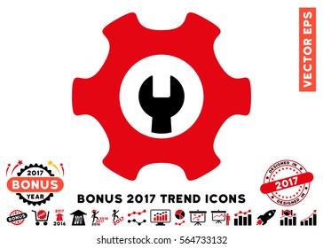 Intensive Red And Black Service Tools icon with bonus 2017 trend pictograph collection. Vector illustration style is flat iconic bicolor symbols, white background.