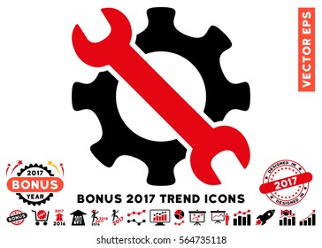 Intensive Red And Black Service Tools pictogram with bonus 2017 year trend icon set. Vector illustration style is flat iconic bicolor symbols, white background.