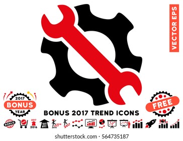 Intensive Red And Black Service Tools pictogram with bonus 2017 trend elements. Vector illustration style is flat iconic bicolor symbols, white background.