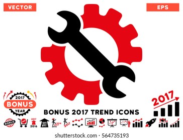 Intensive Red And Black Service Tools icon with bonus 2017 trend clip art. Vector illustration style is flat iconic bicolor symbols, white background.