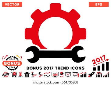 Intensive Red And Black Service Tools pictograph with bonus 2017 year trend pictograph collection. Vector illustration style is flat iconic bicolor symbols, white background.