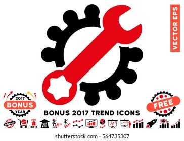 Intensive Red And Black Service Tools icon with bonus 2017 trend pictograph collection. Vector illustration style is flat iconic bicolor symbols, white background.