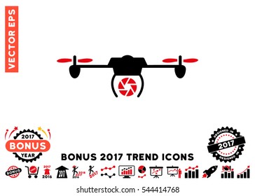 Intensive Red And Black Shutter Spy Airdrone icon with bonus 2017 trend pictograph collection. Vector illustration style is flat iconic bicolor symbols, white background.