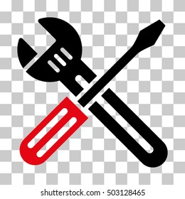 Intensive Red And Black Spanner and Screwdriver interface pictogram. Vector pictogram style is a flat bicolor symbol on chess transparent background.