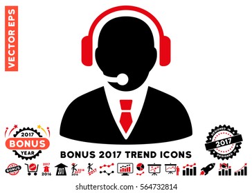 Intensive Red And Black Support Manager icon with bonus 2017 year trend clip art. Vector illustration style is flat iconic bicolor symbols, white background.