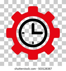 Intensive Red And Black Time Setup Gear interface pictogram. Vector pictogram style is a flat bicolor symbol on chess transparent background.