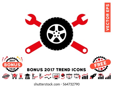 Intensive Red And Black Tire Service Wrenches pictograph with bonus 2017 year trend pictures. Vector illustration style is flat iconic bicolor symbols, white background.