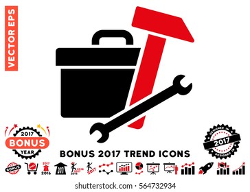 Intensive Red And Black Toolbox icon with bonus 2017 year trend images. Vector illustration style is flat iconic bicolor symbols, white background.