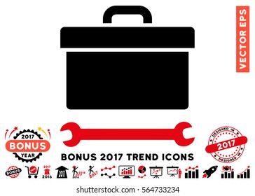 Intensive Red And Black Toolbox icon with bonus 2017 trend design elements. Vector illustration style is flat iconic bicolor symbols, white background.