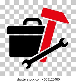 Intensive Red And Black Toolbox toolbar icon. Vector pictograph style is a flat bicolor symbol on chess transparent background.