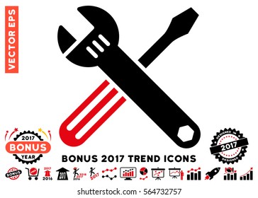 Intensive Red And Black Tools icon with bonus 2017 trend pictures. Vector illustration style is flat iconic bicolor symbols, white background.