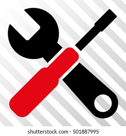 Intensive Red And Black Tools interface toolbar pictogram. Vector pictograph style is a flat bicolor symbol on diagonal hatch transparent background.