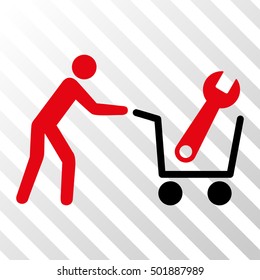 Intensive Red And Black Tools Shopping toolbar icon. Vector pictogram style is a flat bicolor symbol on diagonal hatch transparent background.
