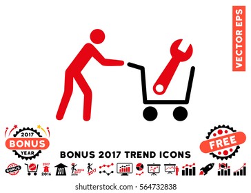 Intensive Red And Black Tools Shopping pictograph with bonus 2017 trend icon set. Vector illustration style is flat iconic bicolor symbols, white background.