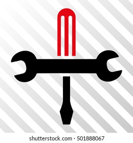 Intensive Red And Black Tools toolbar icon. Vector pictograph style is a flat bicolor symbol on diagonal hatch transparent background.