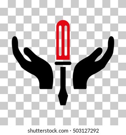 Intensive Red And Black Tuning Screwdriver Maintenance interface pictogram. Vector pictograph style is a flat bicolor symbol on chess transparent background.