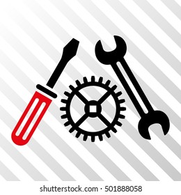 Intensive Red And Black Tuning Service interface pictogram. Vector pictograph style is a flat bicolor symbol on diagonal hatch transparent background.