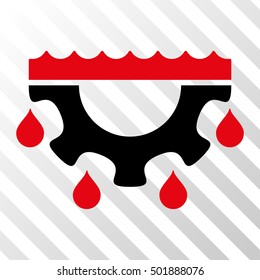 Intensive Red And Black Water Gear Drops interface toolbar pictogram. Vector pictograph style is a flat bicolor symbol on diagonal hatch transparent background.