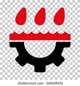 Intensive Red And Black Water Gear Drops toolbar icon. Vector pictogram style is a flat bicolor symbol on chess transparent background.
