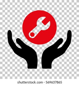 Intensive Red And Black Wrench Maintenance toolbar icon. Vector pictogram style is a flat bicolor symbol on chess transparent background.