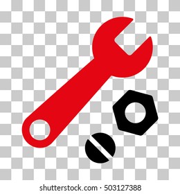 Intensive Red And Black Wrench and Nuts toolbar icon. Vector pictograph style is a flat bicolor symbol on chess transparent background.