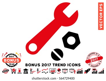 Intensive Red And Black Wrench And Nuts icon with bonus 2017 year trend elements. Vector illustration style is flat iconic bicolor symbols, white background.