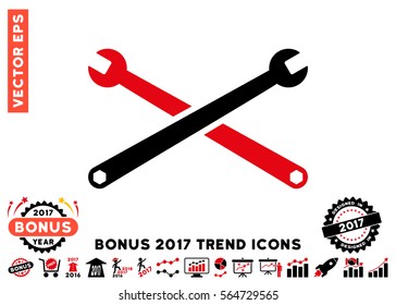 Intensive Red And Black Wrenches icon with bonus 2017 trend pictograms. Vector illustration style is flat iconic bicolor symbols, white background.