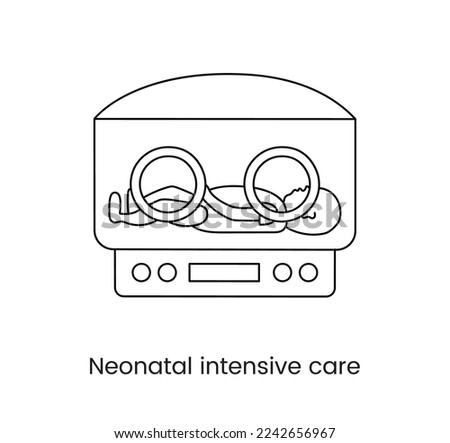 Intensive therapy for newborns line icon in vector, equipment for resuscitation of a baby.