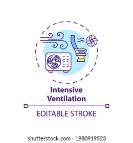 Intensive Ventilation Concept Icon. Air Cleaning Idea Thin Line Illustration. Post-covid Safety. Eliminating Virus Transmission Risk. Vector Isolated Outline RGB Color Drawing. Editable Stroke