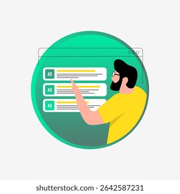 Intent-based advertising concept with user clicking on contextual ads in search engine environment. Targeting high-converting queries and advertising behavioral signals vector illustration