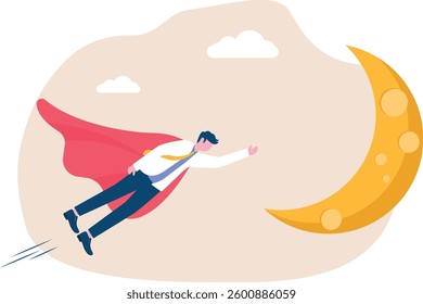 Intention, business success. man with angel wings flies to the moon

