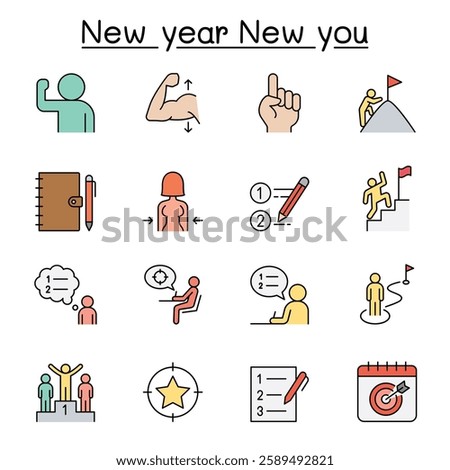 Intention and Planing icon set color line style