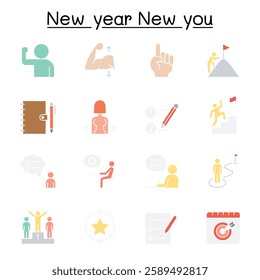 Intention and Planing icon set in flat color style