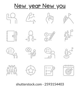 Intention and Planing icon set in thin line style