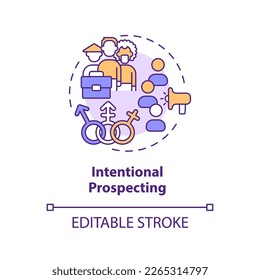 Intentional prospecting concept icon. Diversifying pipeline of candidate abstract idea thin line illustration. Isolated outline drawing. Editable stroke. Arial, Myriad Pro-Bold fonts used
