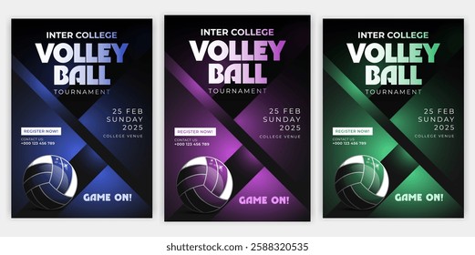 Inter College Volleyball Tournament Flyer Template Modern and Editable Design for Schools and Universities Perfect for Volleyball Championships Leagues and Sports Events Print Ready and Customizable.