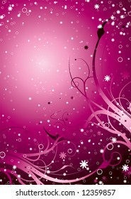 Inter Galactic Floral Background In Magenta With Stars