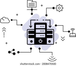 Inter Linked Server PC Vector Icon Design, Cloud Computing And Internet Hosting Services Symbol, Master Slave Technology Concept, Peer To Peer Stock Illustration