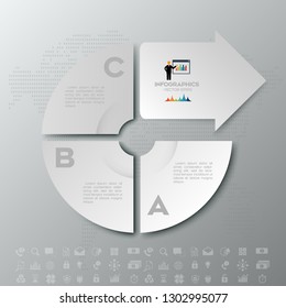 Inter Modern infographic Vector design template of cycle options, steps,on the grey background.