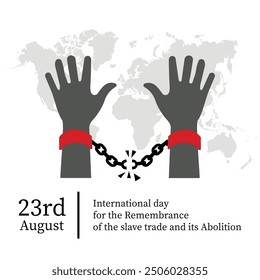 inter nation day for the remembrance of the slave trade and its abolition.shackles.hands,23 august.world map .art and illustrator.freedom.icon.vector design
