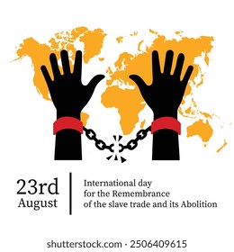 inter nation day for the remembrance of the slave trade and its abolition.shackles.hand.23 august.world map .art and illustrator.freedom.icon.vector design
in white background