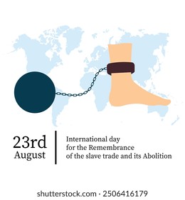 inter nation day for the remembrance of the slave trade and its abolition.foot shackles.23 august.world map .art and illustrator.freedom.icon.vector design
in white background.