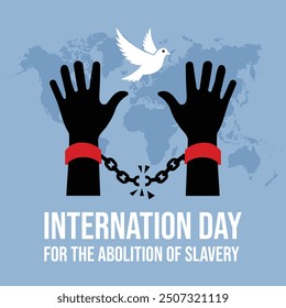 inter nation day for the remembrance of the slave trade and its abolition.hand shackles.23 august.world map .art and illustrator.freedom.icon.vector design
in blue background.